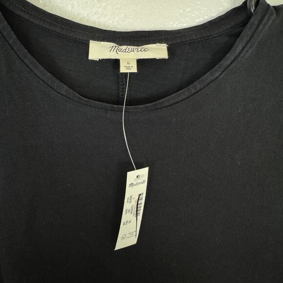 Madewell Essential Slim Tee WMNS L Black Lightweight Cotton Stretch Short Sleeve - Picture 4 of 7